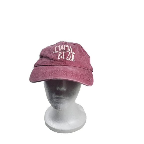 Mama Bear Denim Hat Adjustable Washed Dyed Cotton Baseball Caps. Red. OSFM - Picture 1 of 5